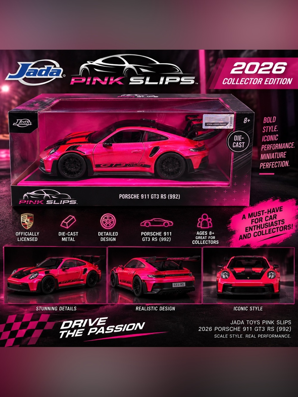 Jada Pink Slips 2026 Porsche 911 GT3 RS Die-Cast Model - Pink NEW IN BOX